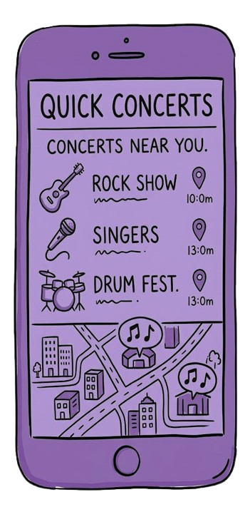 Vearse app showing concerts near you